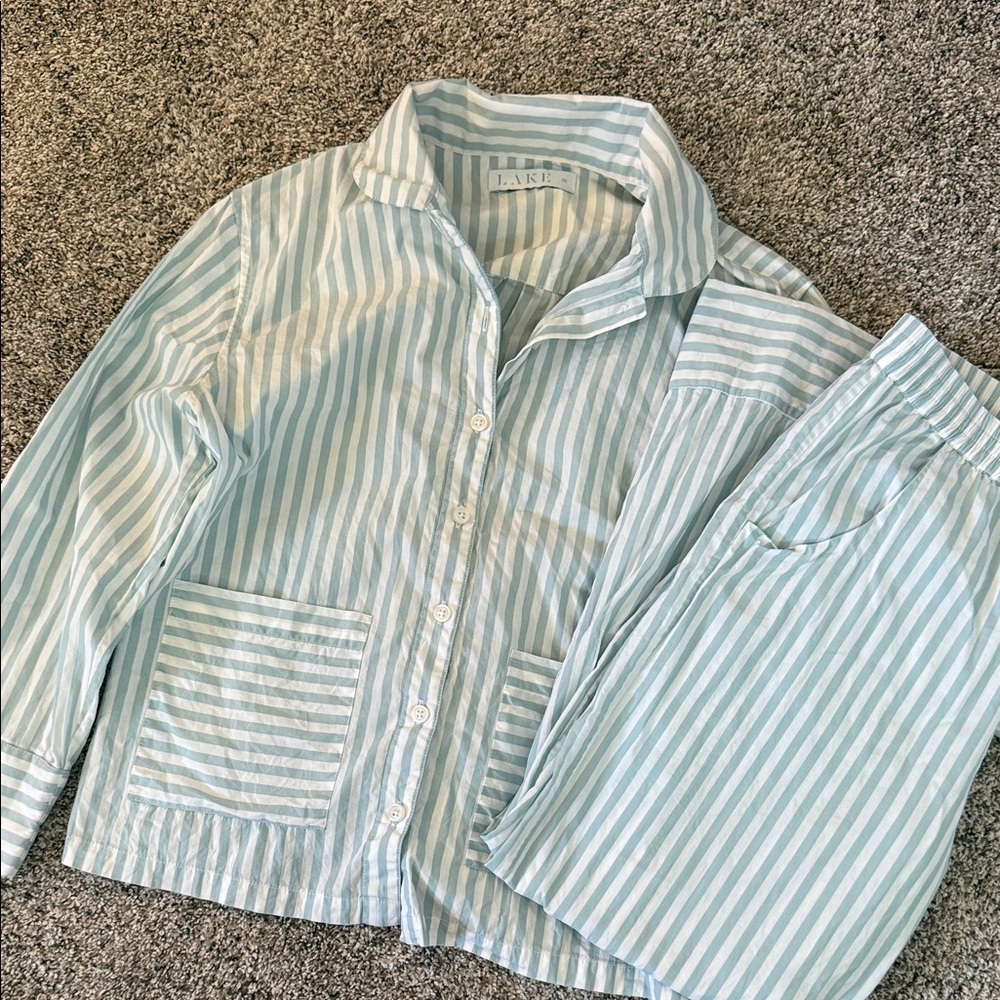 Lake Light Blue and White Striped Pajama Set